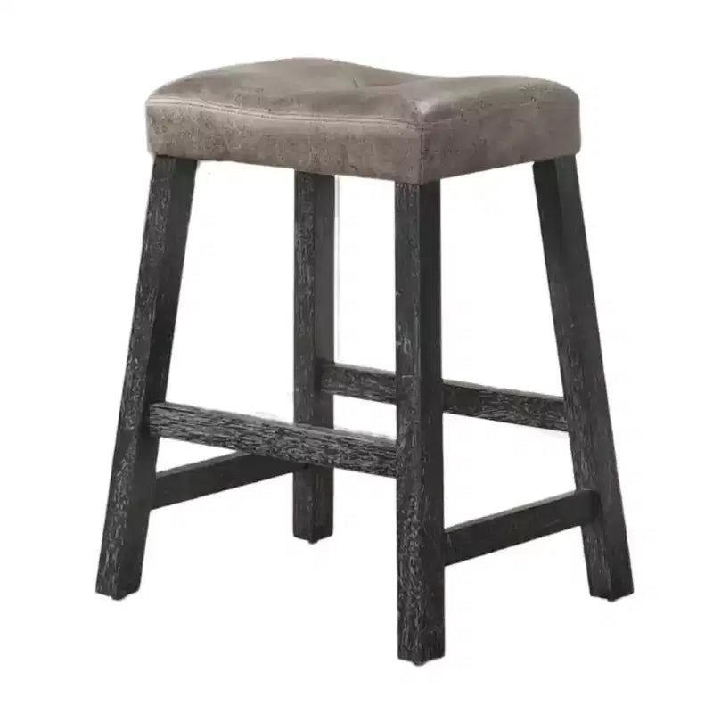 Lot de 2 tabourets de comptoir Okak 25 pouces, tabourets de bar rustiques sans dossier avec assise en cuir et finition vieillie, sièges de ferme peu encombrants
