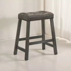 Lot de 2 tabourets de comptoir Okak 25 pouces, tabourets de bar rustiques sans dossier avec assise en cuir et finition vieillie, sièges de ferme peu encombrants
