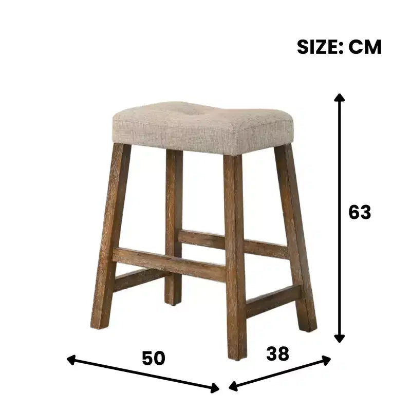 Lot de 2 tabourets de comptoir Okak 25 pouces, tabourets de bar rustiques sans dossier avec assise en cuir et finition vieillie, sièges de ferme peu encombrants