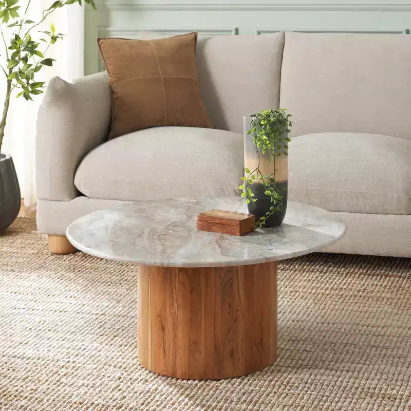 Table basse en marbre Augsburg - COF2900A-2BX - Blanc cassé/Noyer - Safavieh