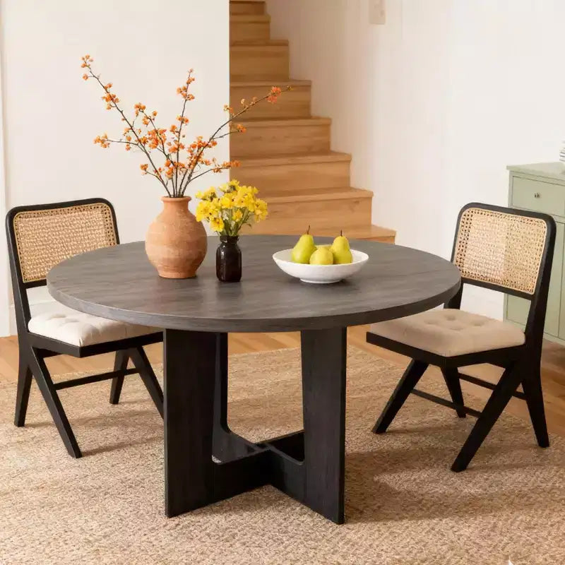 Table à manger ronde pour 4 personnes, table de salle à manger de ferme de 110 cm avec pied central, tables de cuisine rondes pour salle à manger