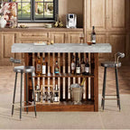 Table de bar longue de 63 pouces, table de pub à hauteur de comptoir avec 2 étagères de rangement, unité de bar de petit-déjeuner moderne pour salon, salle à manger, bistrot