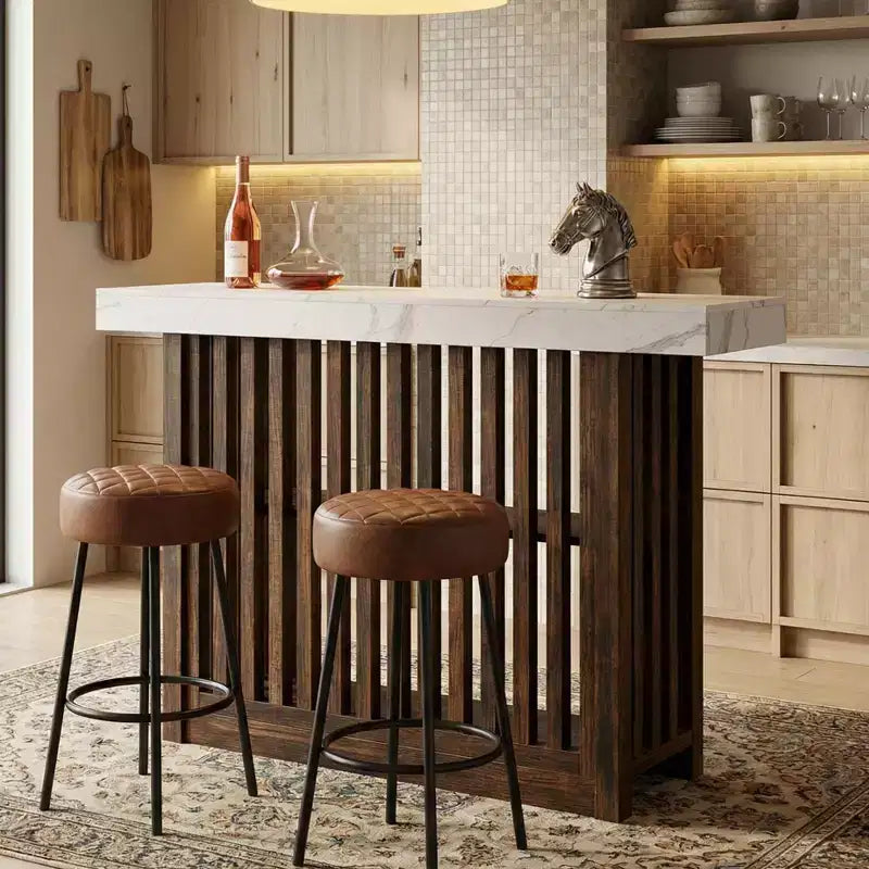 Table de bar longue de 63 pouces, table de pub à hauteur de comptoir avec 2 étagères de rangement, unité de bar de petit-déjeuner moderne pour salon, salle à manger, bistrot
