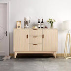 Buffet bahut cannelé avec rangement, meuble de rangement de cuisine avec 2 portes et 3 tiroirs, table de buffet en bois pour salle à manger et salon