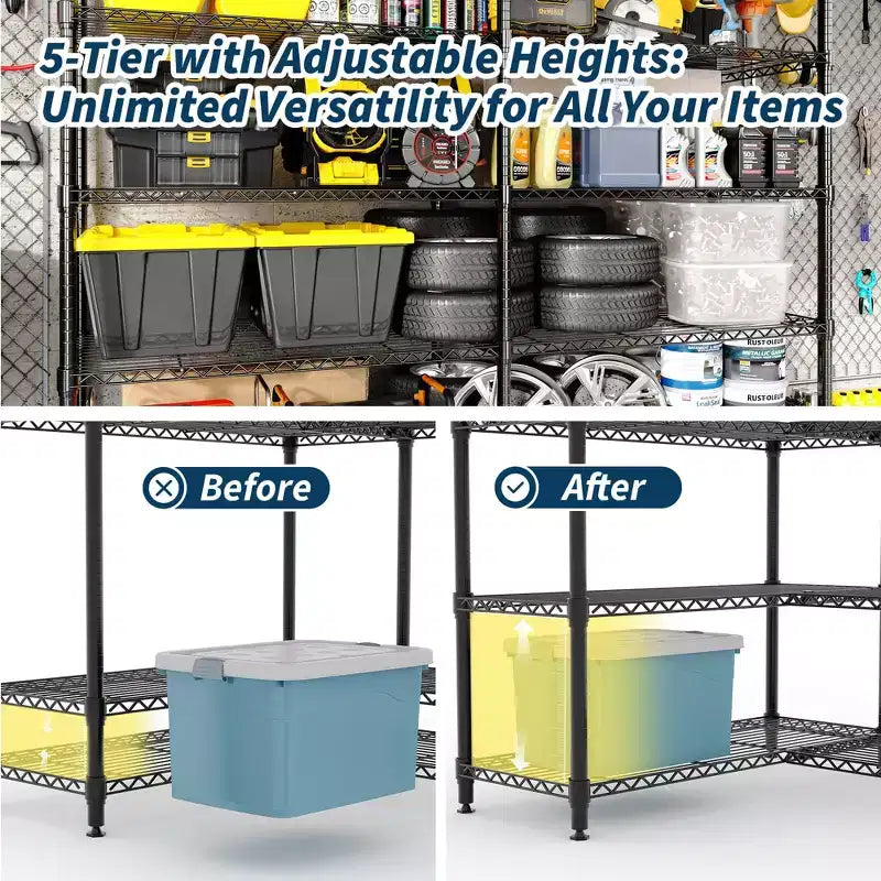 Étagères de Rangement Métalliques Robustes 4/5 Niveaux, Étagères Industrielles sur Roues, Capacité 1500 kg, Unité d'Étagères Réglables pour Garage et Entrepôt