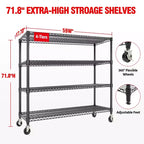 Étagères de Rangement Métalliques Robustes 4/5 Niveaux, Étagères Industrielles sur Roues, Capacité 1500 kg, Unité d'Étagères Réglables pour Garage et Entrepôt