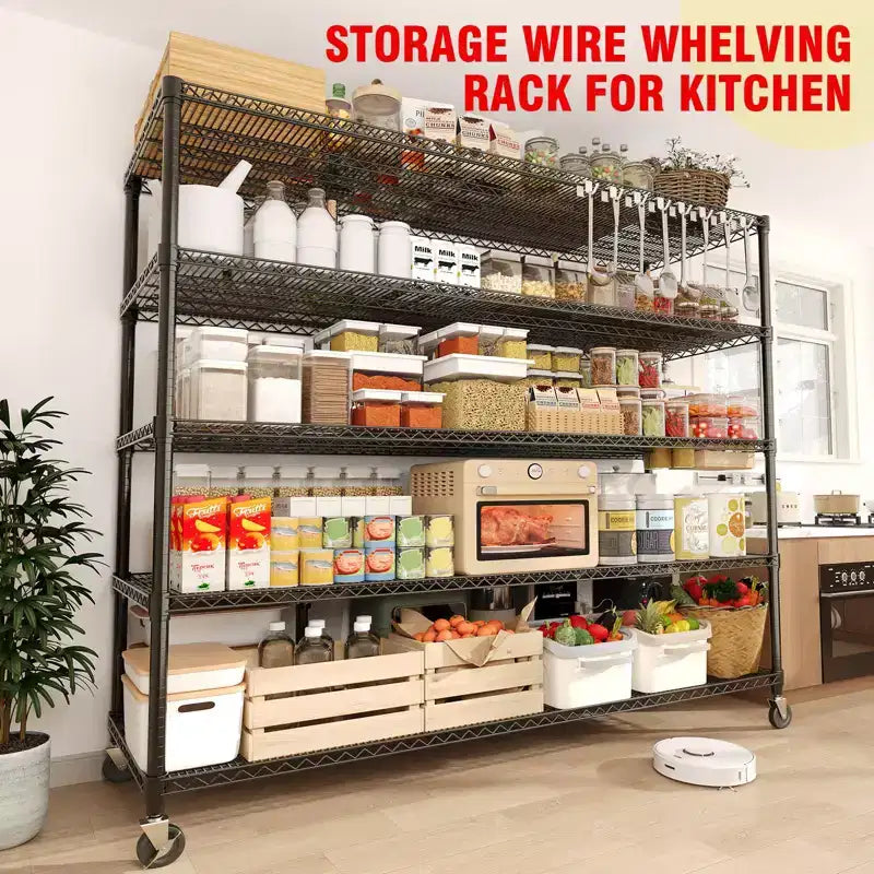 Étagères de Rangement Métalliques Robustes 4/5 Niveaux, Étagères Industrielles sur Roues, Capacité 1500 kg, Unité d'Étagères Réglables pour Garage et Entrepôt