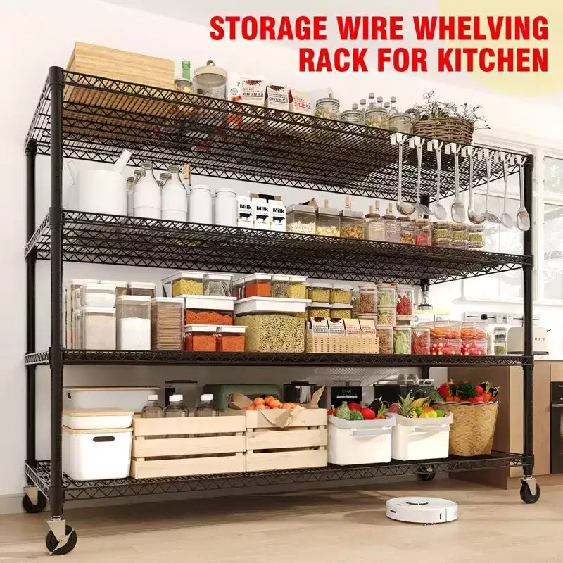 Étagères de Rangement Métalliques Robustes 4/5 Niveaux, Étagères Industrielles sur Roues, Capacité 1500 kg, Unité d'Étagères Réglables pour Garage et Entrepôt