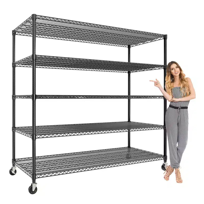 Étagères de Rangement Métalliques Robustes 4/5 Niveaux, Étagères Industrielles sur Roues, Capacité 1500 kg, Unité d'Étagères Réglables pour Garage et Entrepôt