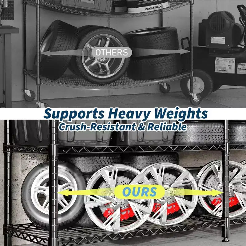 Étagères de Rangement Métalliques Robustes 4/5 Niveaux, Étagères Industrielles sur Roues, Capacité 1500 kg, Unité d'Étagères Réglables pour Garage et Entrepôt