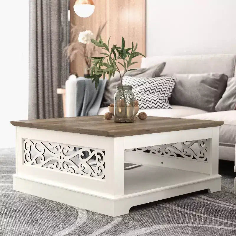 Table basse en bois Galano avec étagère de rangement 88,4 L x 88,4 P x 40,9 H cm