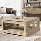 Table basse en bois Galano avec étagère de rangement 88,4 L x 88,4 P x 40,9 H cm