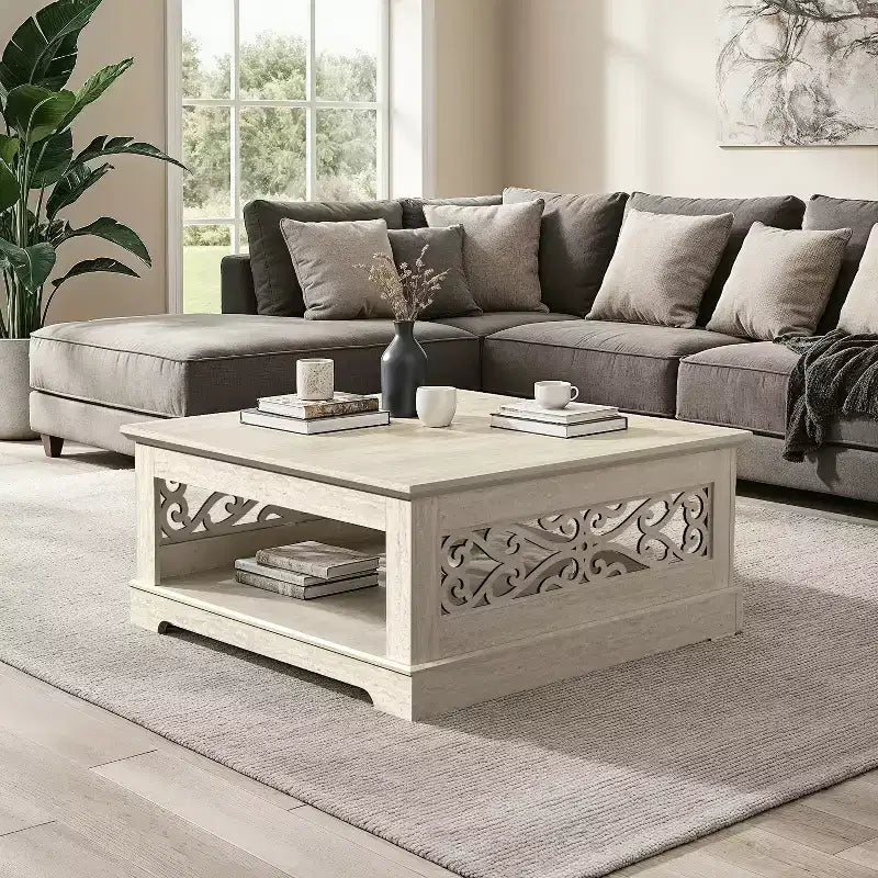 Table basse en bois Galano avec étagère de rangement 88,4 L x 88,4 P x 40,9 H cm