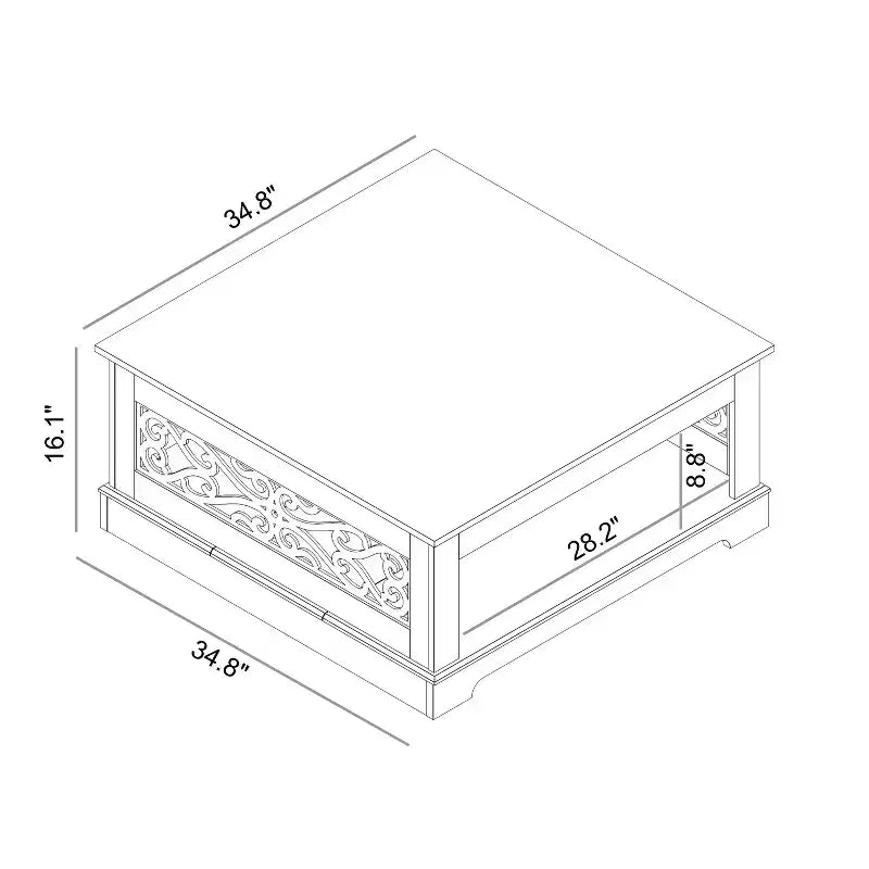 Table basse en bois Galano avec étagère de rangement 88,4 L x 88,4 P x 40,9 H cm