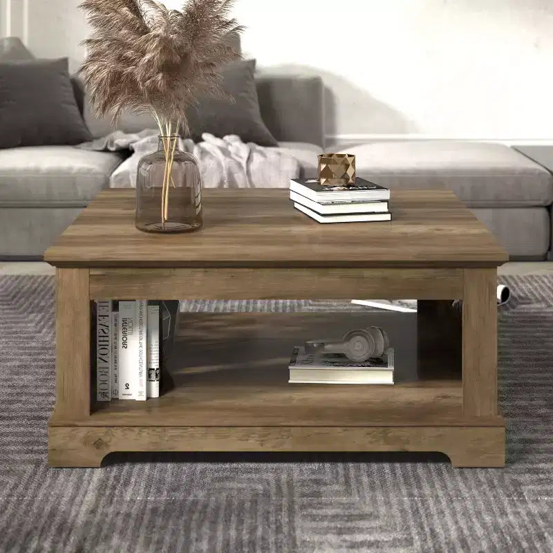 Table basse en bois Galano avec étagère de rangement 88,4 L x 88,4 P x 40,9 H cm