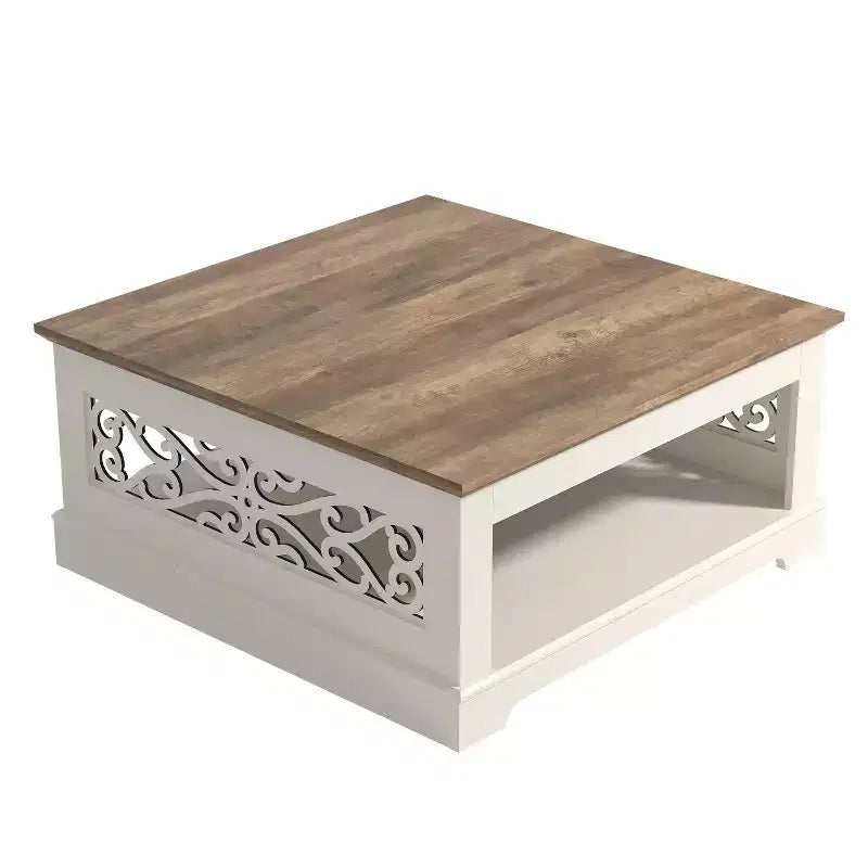 Table basse en bois Galano avec étagère de rangement 88,4 L x 88,4 P x 40,9 H cm
