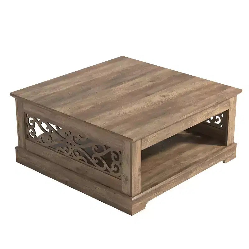 Table basse en bois Galano avec étagère de rangement 88,4 L x 88,4 P x 40,9 H cm