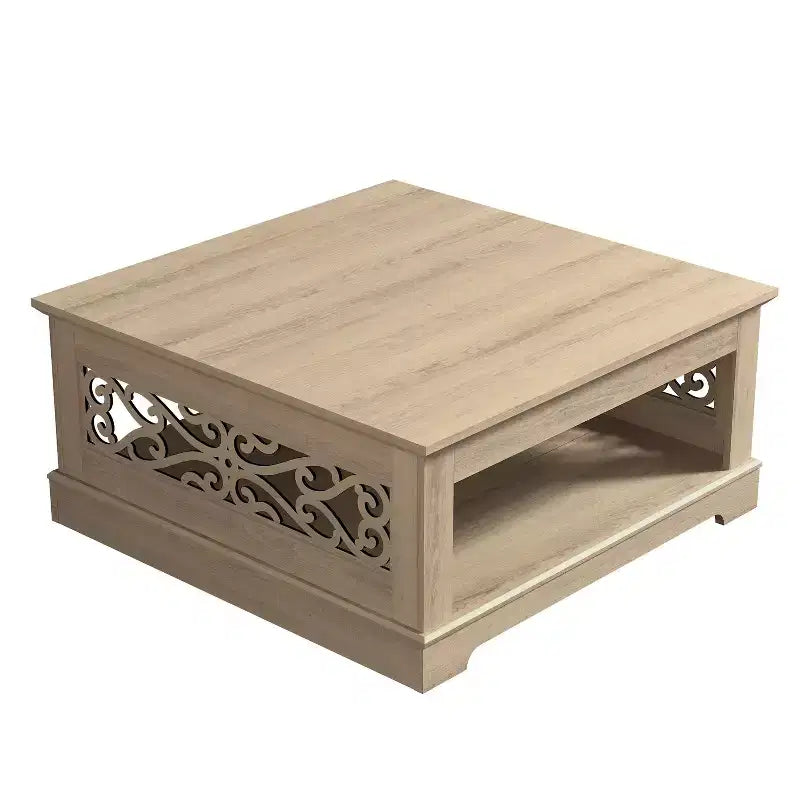 Table basse en bois Galano avec étagère de rangement 88,4 L x 88,4 P x 40,9 H cm