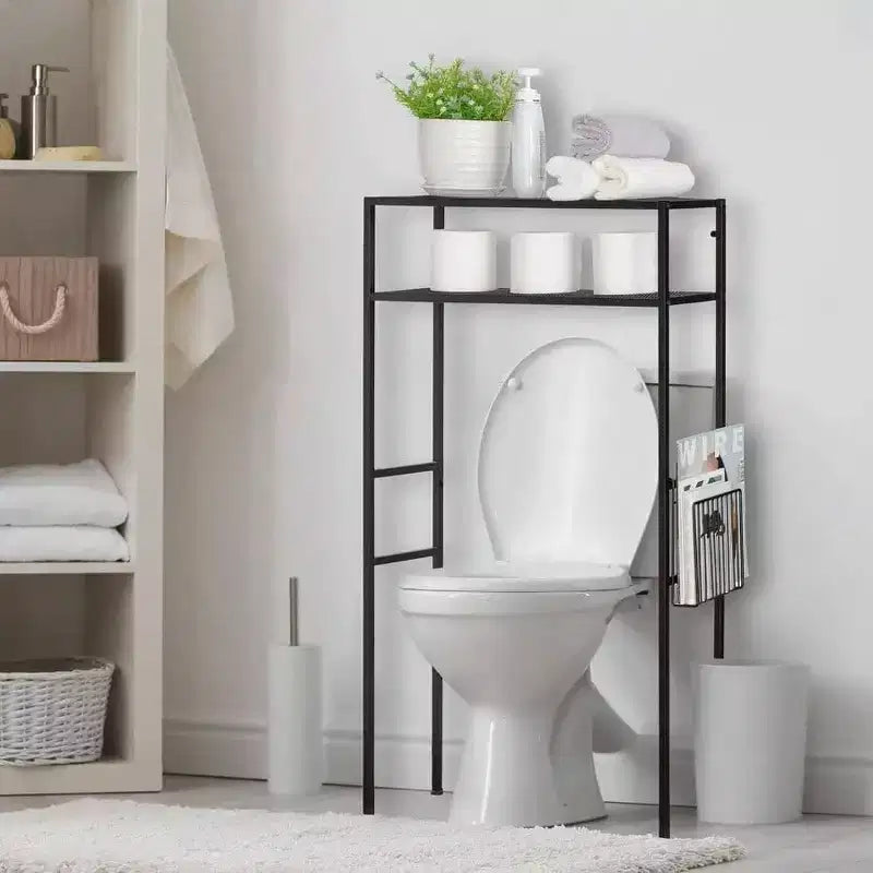 2 étagères de rangement à poser au-dessus des toilettes, étagère de salle de bain en métal, étagère de rangement autoportante au-dessus des toilettes avec 1 porte-revues