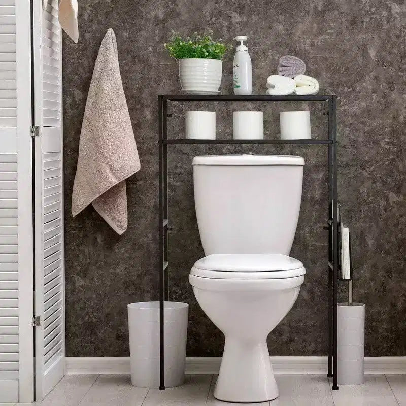 2 étagères de rangement à poser au-dessus des toilettes, étagère de salle de bain en métal, étagère de rangement autoportante au-dessus des toilettes avec 1 porte-revues