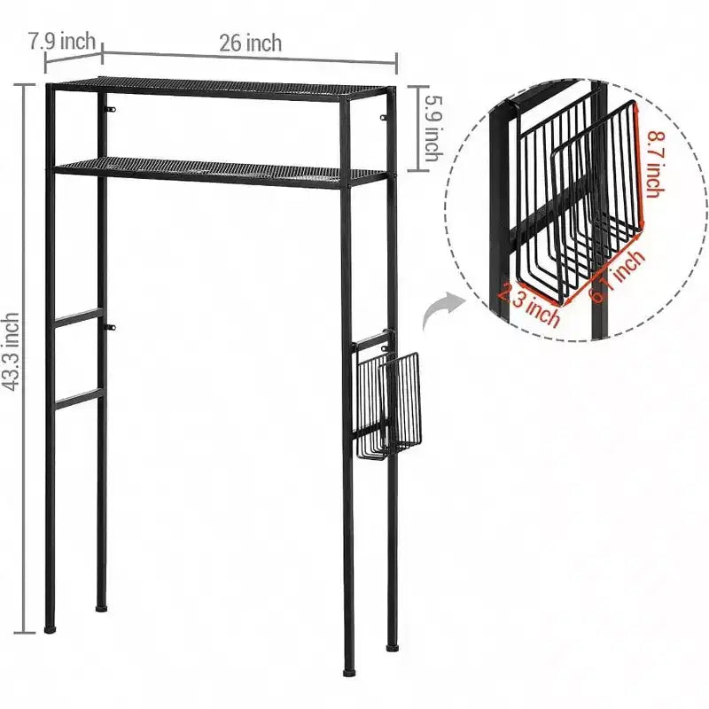 2 étagères de rangement à poser au-dessus des toilettes, étagère de salle de bain en métal, étagère de rangement autoportante au-dessus des toilettes avec 1 porte-revues