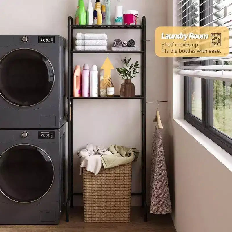 Étagère de rangement WC 3 niveaux en métal robuste pour salle de bain, organiseur autoportant avec étagères larges pour serviettes, papier toilette, noir