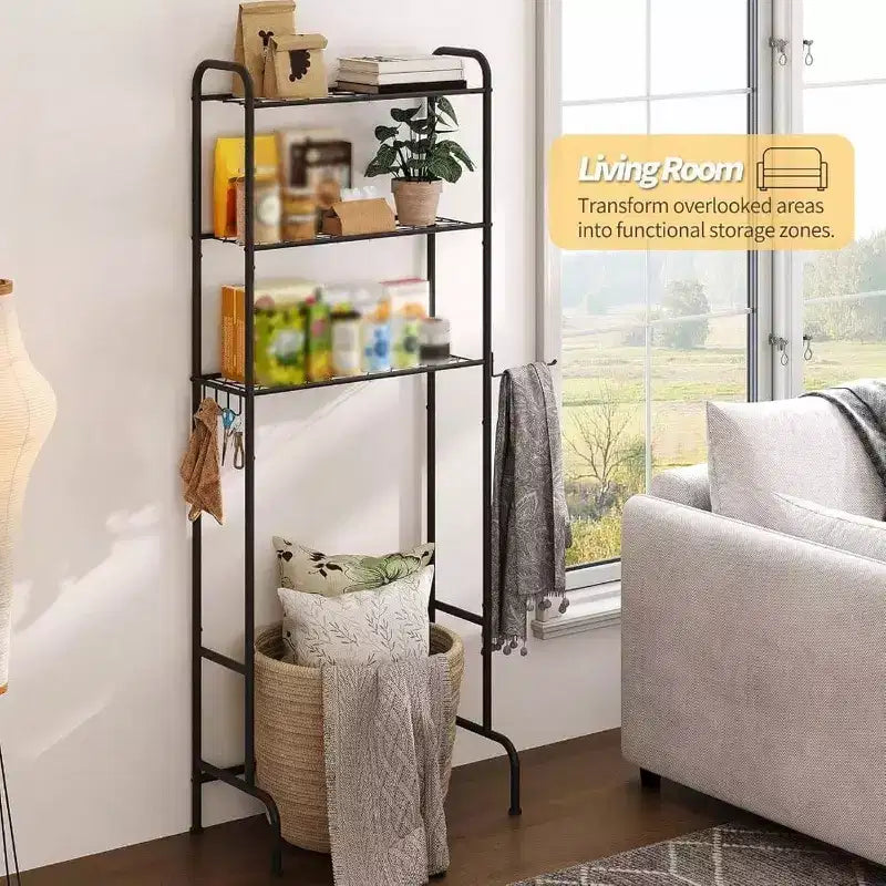 Étagère de rangement WC 3 niveaux en métal robuste pour salle de bain, organiseur autoportant avec étagères larges pour serviettes, papier toilette, noir