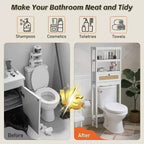 Meuble de rangement au-dessus des toilettes à 3 niveaux, organisateur de salle de bain avec porte en rotin, économiseur d'espace en bois pour toilettes, salle de bain, buanderie