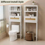 Meuble de rangement au-dessus des toilettes à 3 niveaux, organisateur de salle de bain avec porte en rotin, économiseur d'espace en bois pour toilettes, salle de bain, buanderie