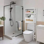 Meuble de rangement au-dessus des toilettes à 3 niveaux, organisateur de salle de bain avec porte en rotin, économiseur d'espace en bois pour toilettes, salle de bain, buanderie