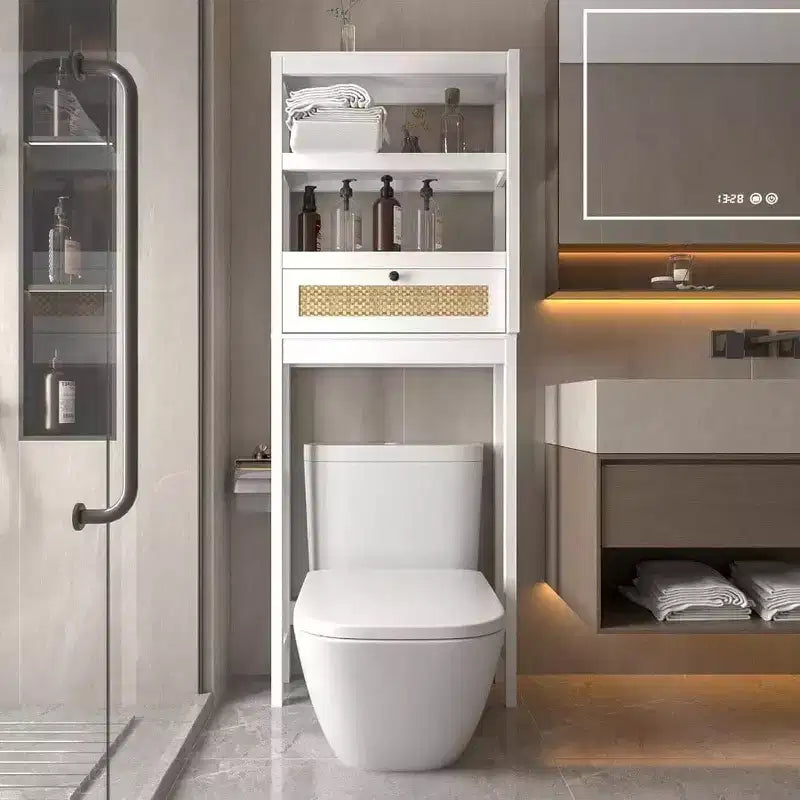 Meuble de rangement au-dessus des toilettes à 3 niveaux, organisateur de salle de bain avec porte en rotin, économiseur d'espace en bois pour toilettes, salle de bain, buanderie
