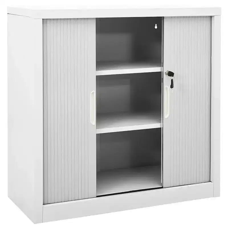 vidaXL Meuble de Rangement à Portes Coulissantes Acier Blanc Meuble à Portes Coulissantes Moyen