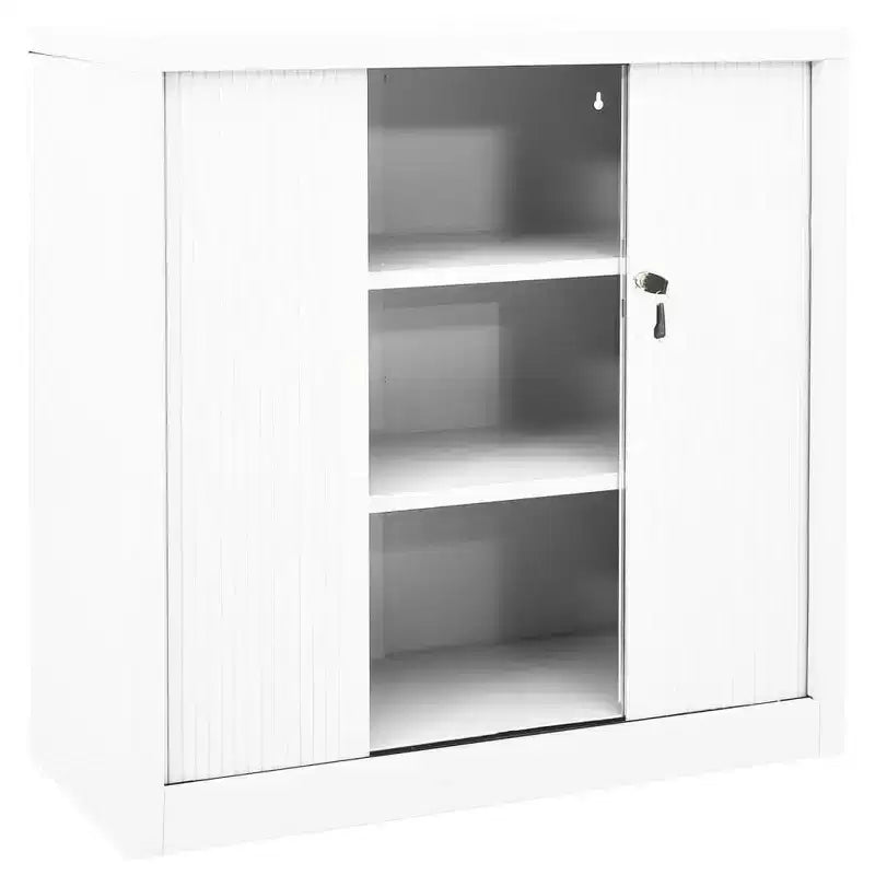 vidaXL Meuble de Rangement à Portes Coulissantes Acier Blanc Meuble à Portes Coulissantes Moyen