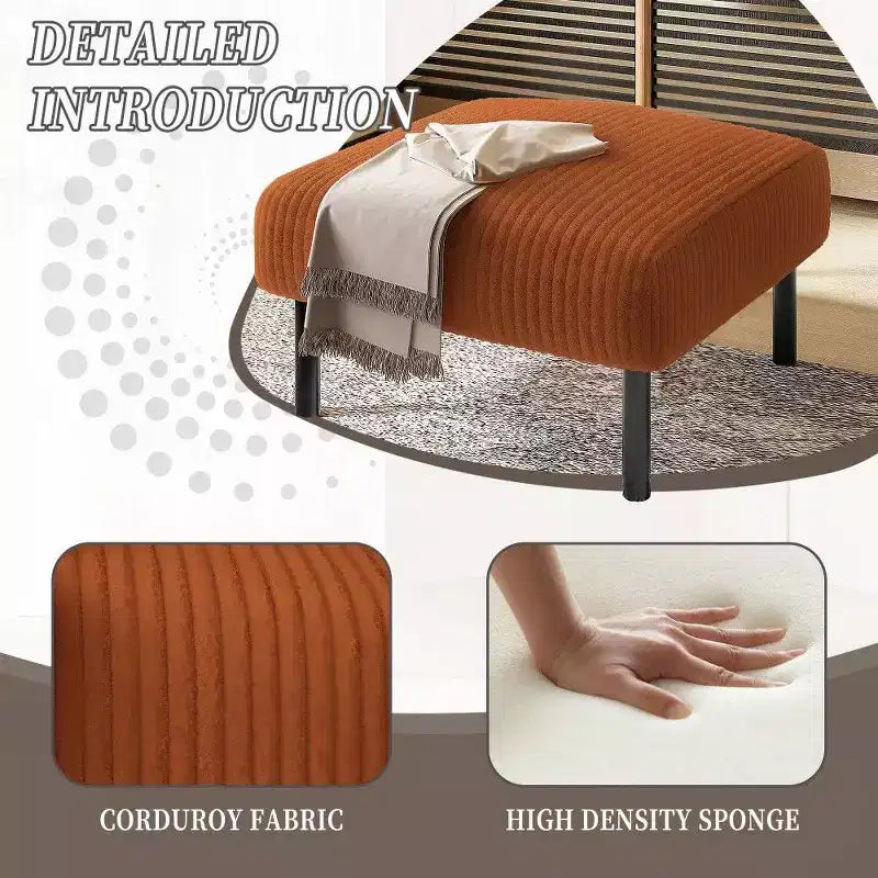 TUYOHW Petit Pouf sur Pieds, Repose-Pieds en Velours Côtelé de 56 cm, Capacité de 200 kg, Tabouret Rembourré Carré pour Salon, Chambre, Entrée