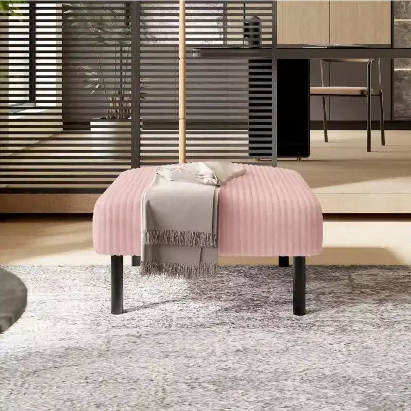 TUYOHW Petit Pouf sur Pieds, Repose-Pieds en Velours Côtelé de 56 cm, Capacité de 200 kg, Tabouret Rembourré Carré pour Salon, Chambre, Entrée