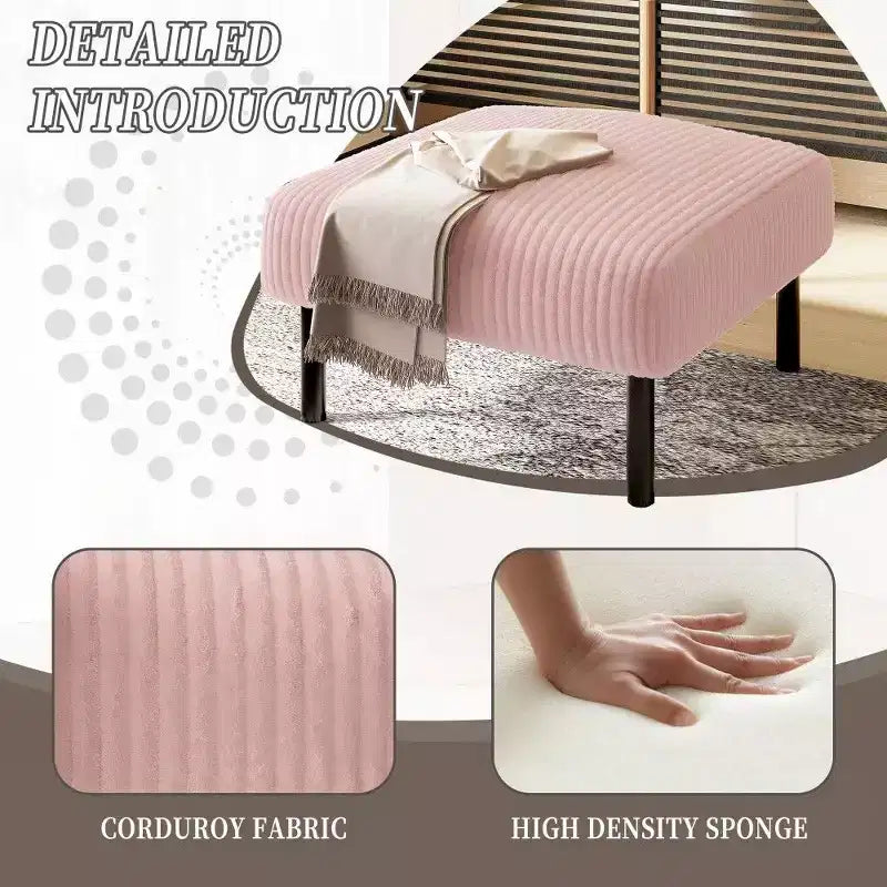TUYOHW Petit Pouf sur Pieds, Repose-Pieds en Velours Côtelé de 56 cm, Capacité de 200 kg, Tabouret Rembourré Carré pour Salon, Chambre, Entrée