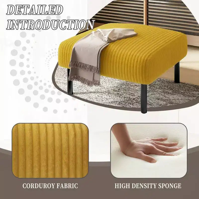 TUYOHW Petit Pouf sur Pieds, Repose-Pieds en Velours Côtelé de 56 cm, Capacité de 200 kg, Tabouret Rembourré Carré pour Salon, Chambre, Entrée