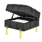 TUYOHW 22 Pouf de rangement en cuir anti-rayures, banc de bout de lit adapté aux animaux de compagnie avec pieds en métal doré, pouf pour salon, chambre, entrée
