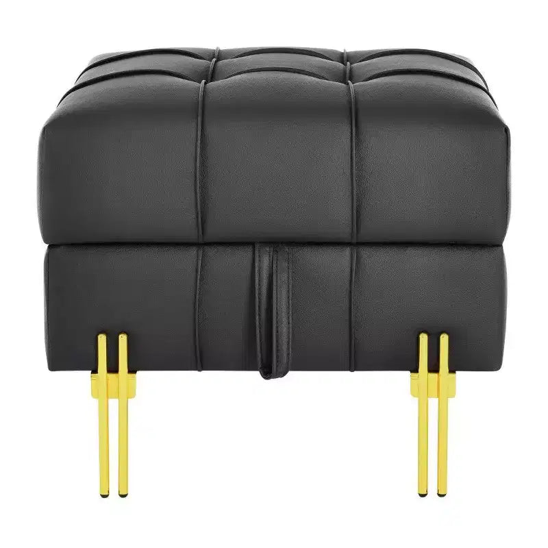 TUYOHW 22 Pouf de rangement en cuir anti-rayures, banc de bout de lit adapté aux animaux de compagnie avec pieds en métal doré, pouf pour salon, chambre, entrée