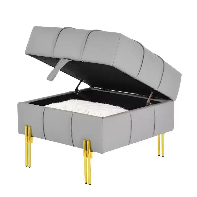TUYOHW 22 Pouf de rangement en cuir anti-rayures, banc de bout de lit adapté aux animaux de compagnie avec pieds en métal doré, pouf pour salon, chambre, entrée