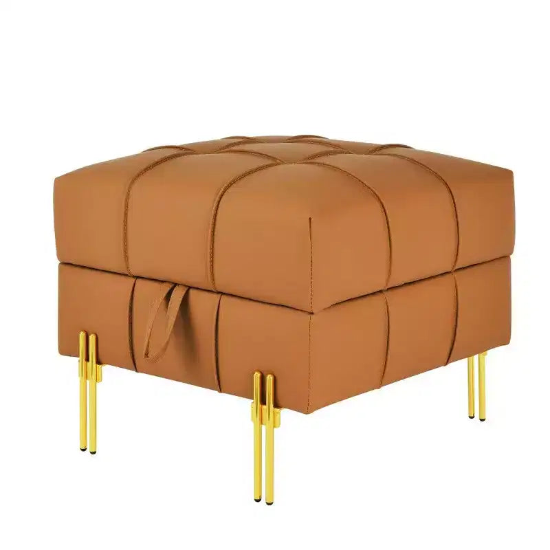 TUYOHW 22 Pouf de rangement en cuir anti-rayures, banc de bout de lit adapté aux animaux de compagnie avec pieds en métal doré, pouf pour salon, chambre, entrée