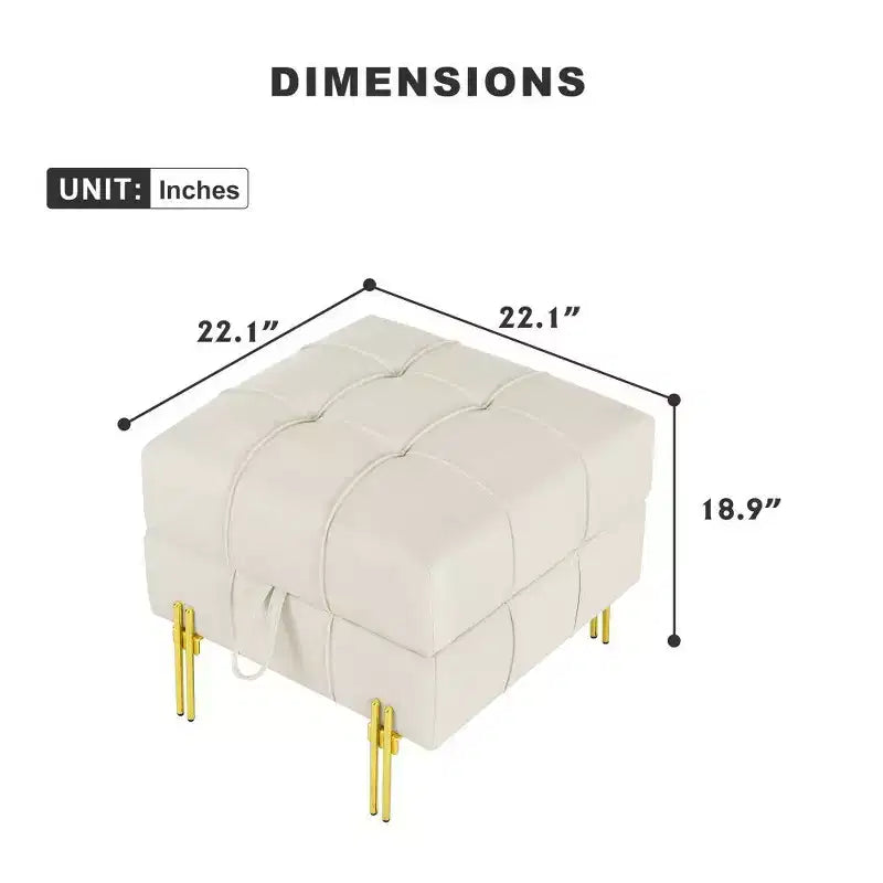 TUYOHW 22 Pouf de rangement en cuir anti-rayures, banc de bout de lit adapté aux animaux de compagnie avec pieds en métal doré, pouf pour salon, chambre, entrée