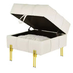 TUYOHW 22 Pouf de rangement en cuir anti-rayures, banc de bout de lit adapté aux animaux de compagnie avec pieds en métal doré, pouf pour salon, chambre, entrée