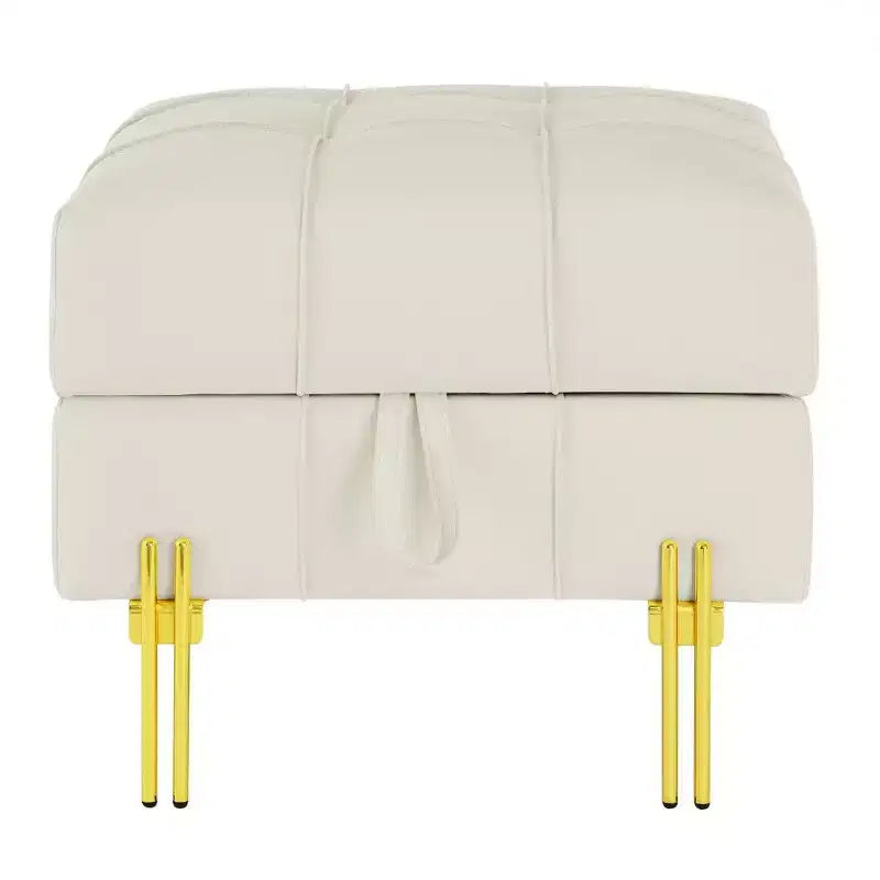 TUYOHW 22 Pouf de rangement en cuir anti-rayures, banc de bout de lit adapté aux animaux de compagnie avec pieds en métal doré, pouf pour salon, chambre, entrée