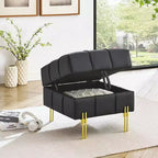 TUYOHW 22 Pouf de rangement en cuir anti-rayures, banc de bout de lit adapté aux animaux de compagnie avec pieds en métal doré, pouf pour salon, chambre, entrée