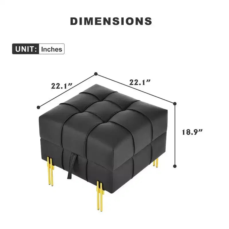 TUYOHW 22 Pouf de rangement en cuir anti-rayures, banc de bout de lit adapté aux animaux de compagnie avec pieds en métal doré, pouf pour salon, chambre, entrée