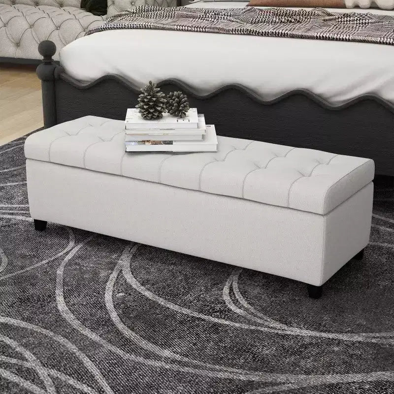 TUYOHW 50.75 Banc de Rangement Ottoman, Banc Ottoman Rembourré pour Pied de Lit avec Compartiment de Rangement Caché, Ottoman pour Salon, Entrée