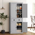HOMCOM Armoire de cuisine traditionnelle sur pied de 184 cm avec 2 armoires, tiroir et étagères réglables, gris