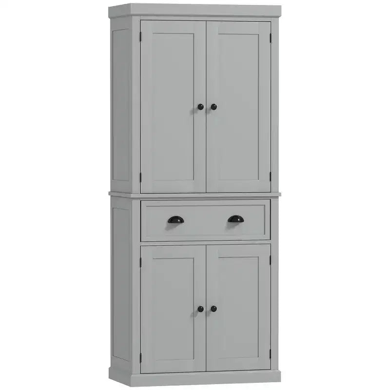 HOMCOM Armoire de cuisine traditionnelle sur pied de 184 cm avec 2 armoires, tiroir et étagères réglables, gris