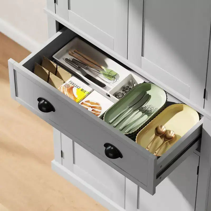 HOMCOM Armoire de cuisine traditionnelle sur pied de 184 cm avec 2 armoires, tiroir et étagères réglables, gris